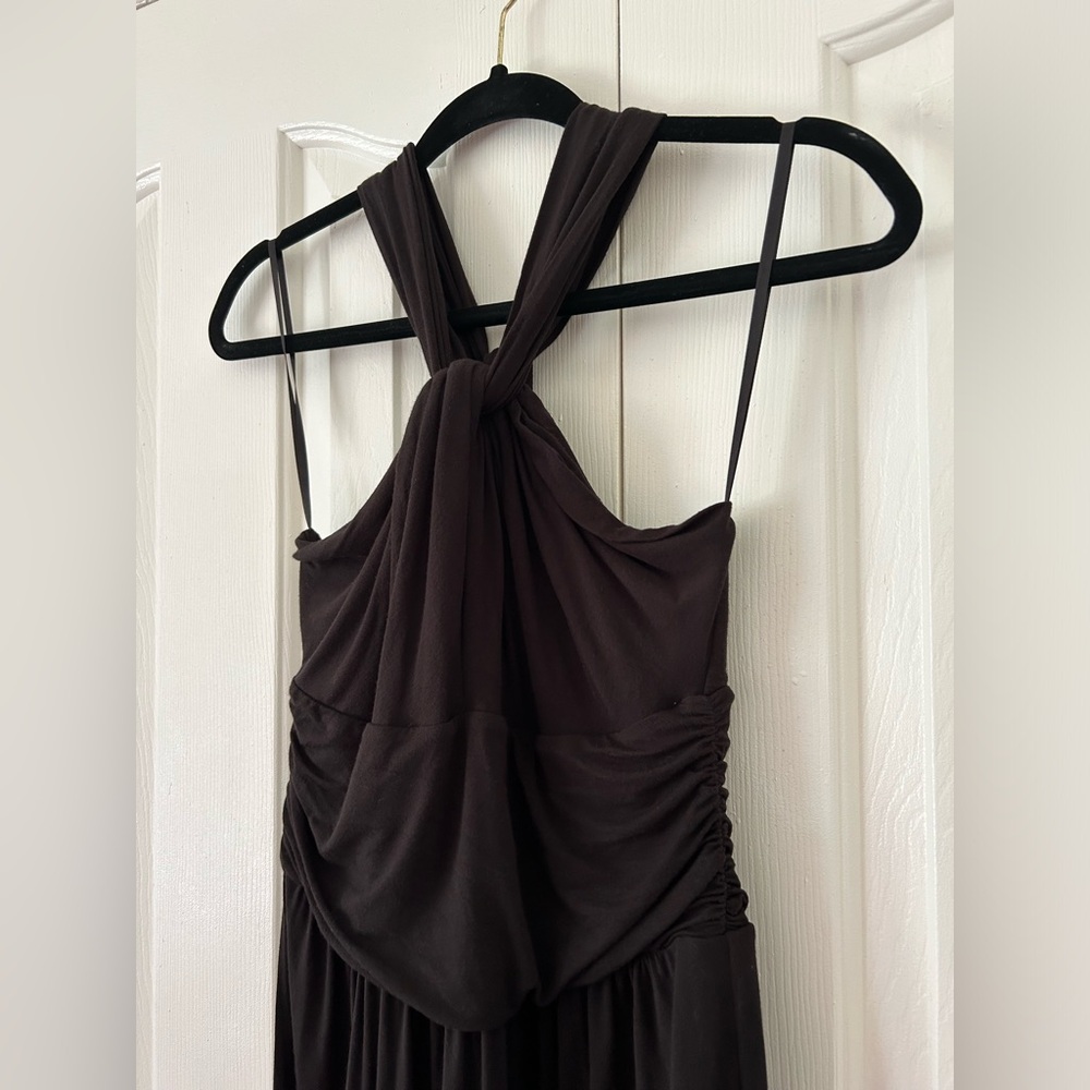 Ann Taylor LOFT - Black Ruched Halter Dress - Soft Jersey - Knee Length - Sz M